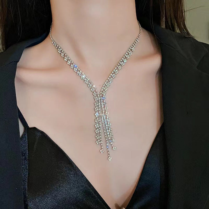 Flash Diamond Tassel Necklace Luxury Dress Accessories Dinner Clavicle Necklace CN07