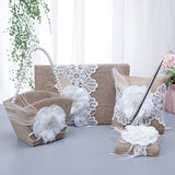 Linen/Satin Vintage Flower Girl Holding Flower Basket, HL-5743