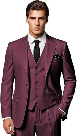 Classic 3 Piece Men's Suit with Regular Fit and Sophisticated Peak Lapel