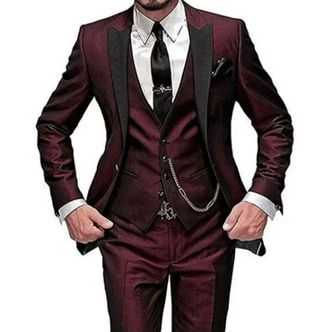 Elegant Classic 3 Piece Men's Suit with Regular Fit and Sophisticated Peak Lapel