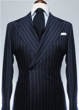 Dark Navy Casual Collar Coat Jacket Slim Button Small Suit Strips Single Jacket