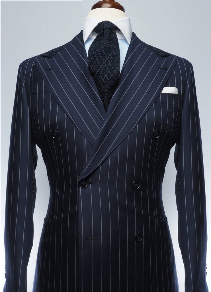 Dark Navy Casual Collar Coat Jacket Slim Button Small Suit Strips Single Jacket
