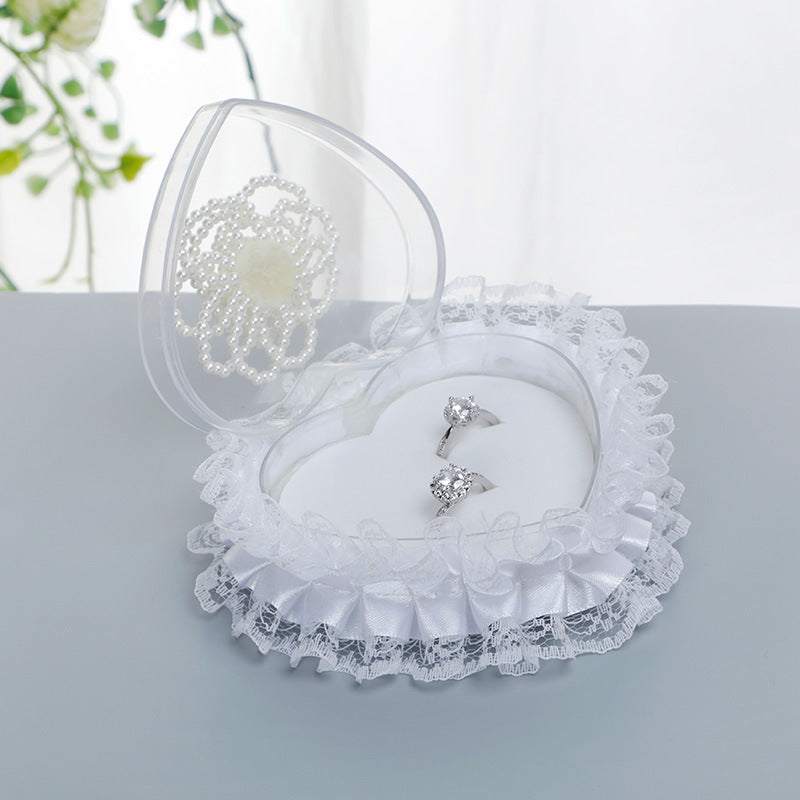 White Heart Shaped Mini Ring Box Wedding Ring Pillow For Bride and Groom, JZH-5935