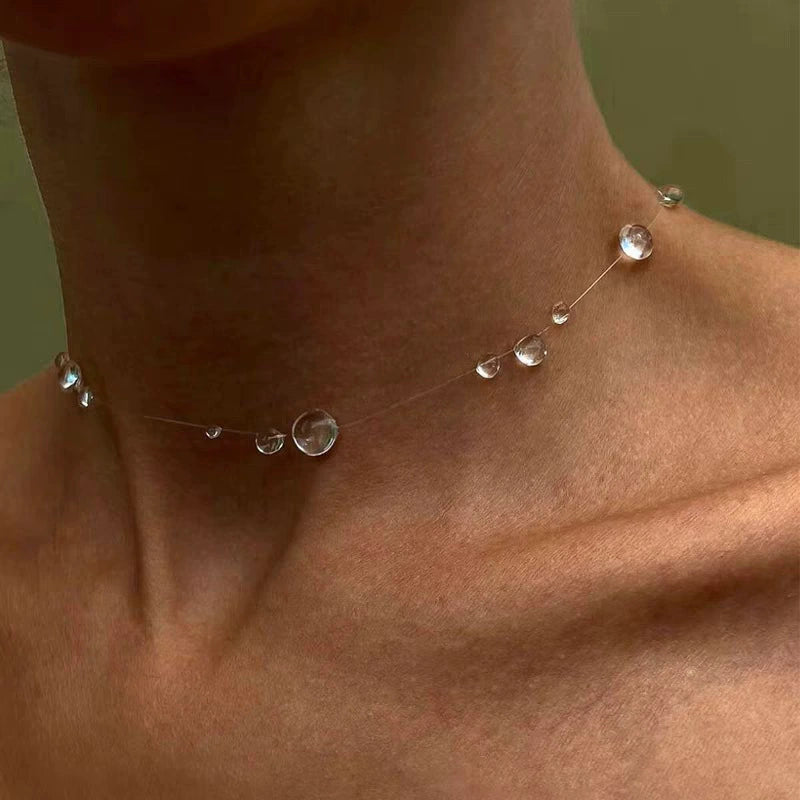 Transparent Crystal Dewdrop Earrings Necklace Suit