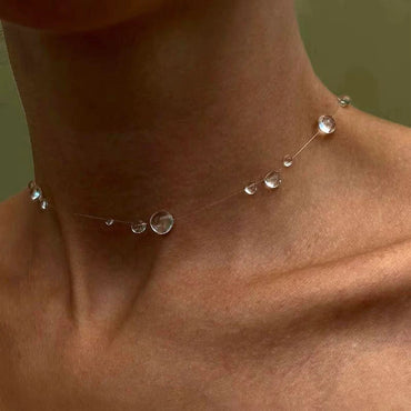 Transparent Crystal Dewdrop Earrings Necklace Suit