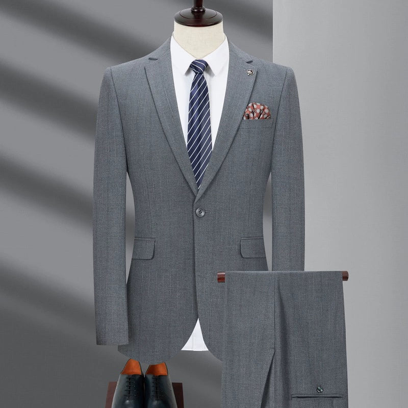 Grey Men's Formal Suit Business Slim Gentleman Professional Two-piece Wedding Suit