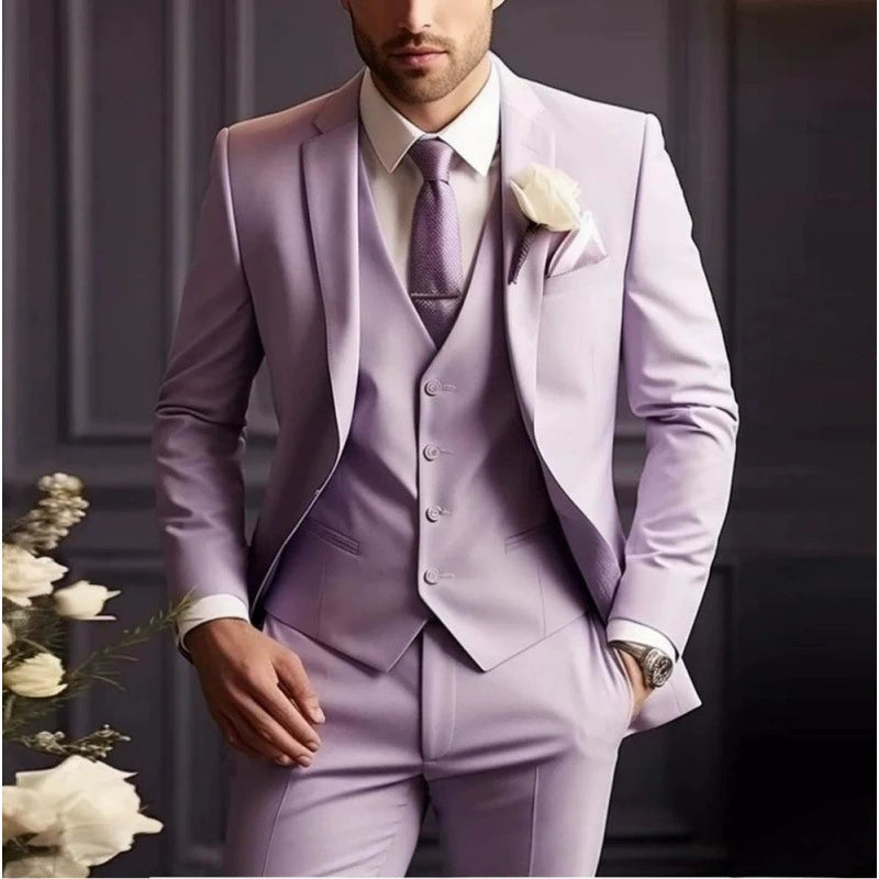 Lilac Classic 3 Piece Men's Suit with Regular Fit and Sophisticated Peak Lapel