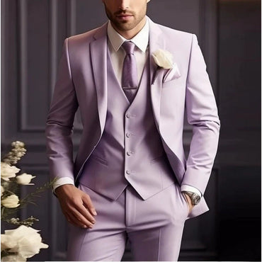Lilac Classic 3 Piece Men's Suit with Regular Fit and Sophisticated Peak Lapel