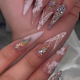 Rhinestone Nails Bling Wedding Press On Nails With Design For Women And Girls