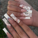 Rhinestone Nails Bling Wedding Press On Nails With Design For Women And Girls