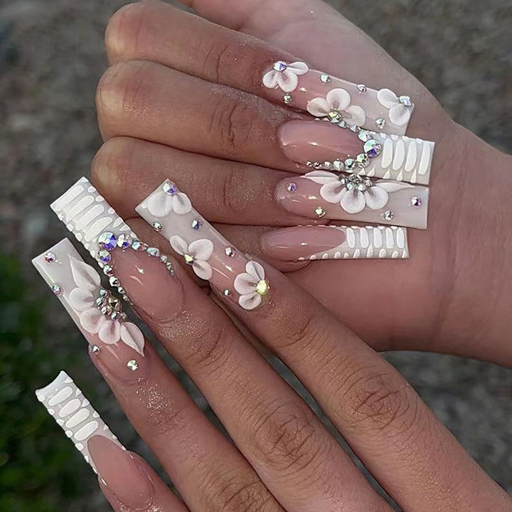 Rhinestone Nails Bling Wedding Press On Nails With Design For Women And Girls