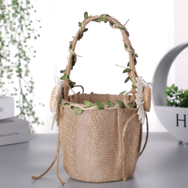 Retro Cotton Linen Flower Basket Flower Basket Rattan Daisy Decoration, HL-5722