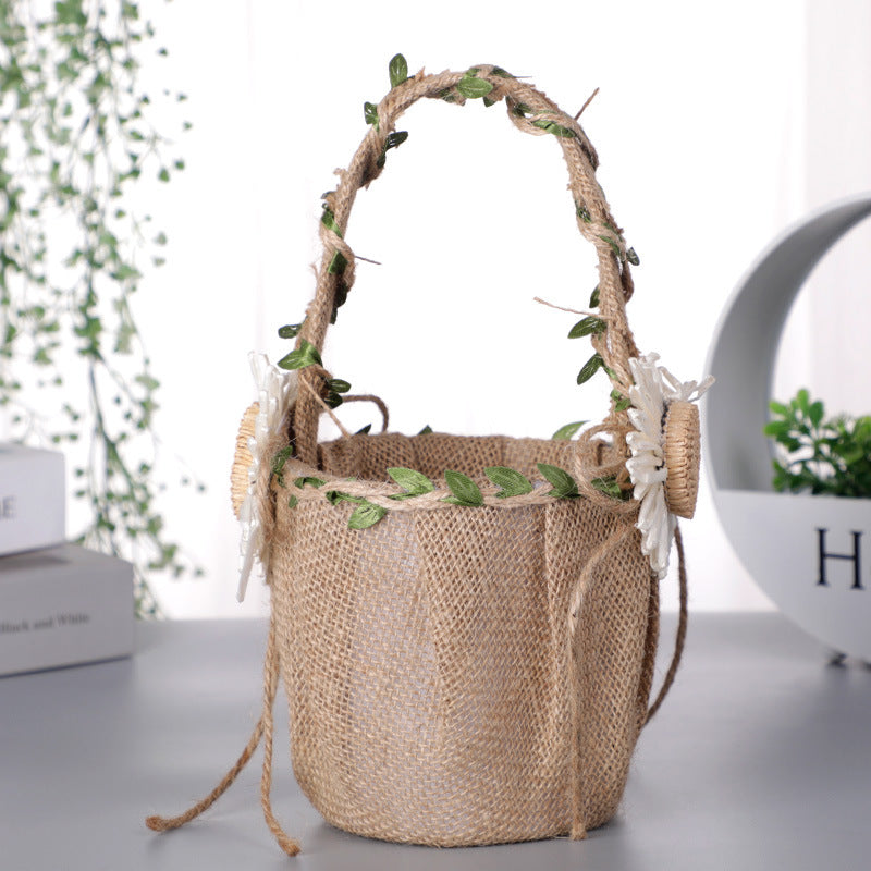 Retro Cotton Linen Flower Basket Flower Basket Rattan Daisy Decoration, HL-5722