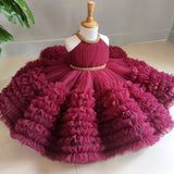 Pretty Ball Gown Flower Girls Dresses For Weddings Lace Appliqued Puffy Skirts Communion Dress Sleeveless Little Kids Birthday Gowns