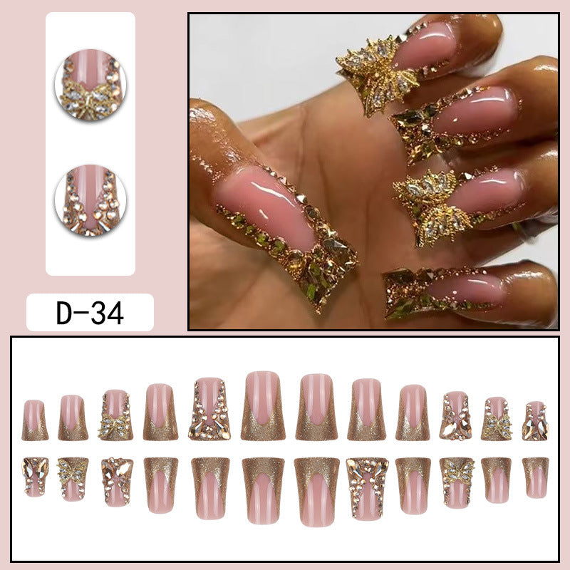 Rhinestone Nails Bling Wedding Press On Nails With Design For Women And Girls CN98