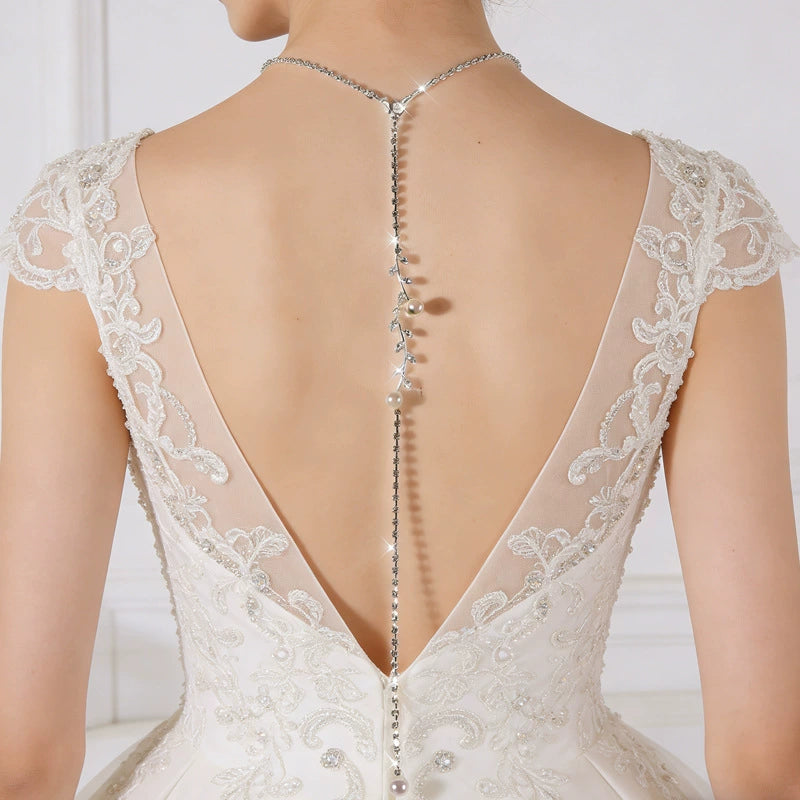 Bridal Wedding Pearl Necklace With Tassel Back Chain