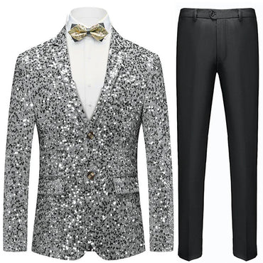 Men's Gold and Sliver Sequin Stage Dinner Jacket 2 Color CN450