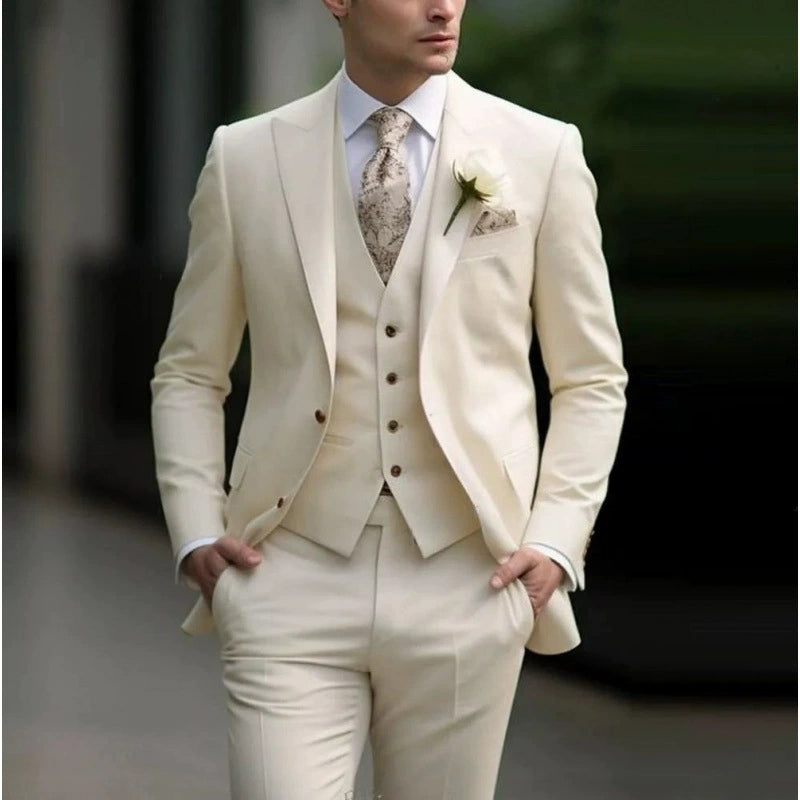 Ivory Classic 3 Piece Men's Suit with Regular Fit and Sophisticated Peak Lapel