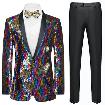 Men's 2-Piece Sequin Floral Embroidery Shawl Collar Tuxedo 5 Color CN442