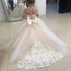 Newest White Gown Flower Girl Dresses For Weddings Jewel Backless Short Sleeve Sash Beading First Communion Dress Kids Birthday Gowns