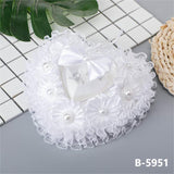 White Lace Heart Shape Wedding Ring Pillow Ring Boxes Bowknot Decoration, JZH-5949