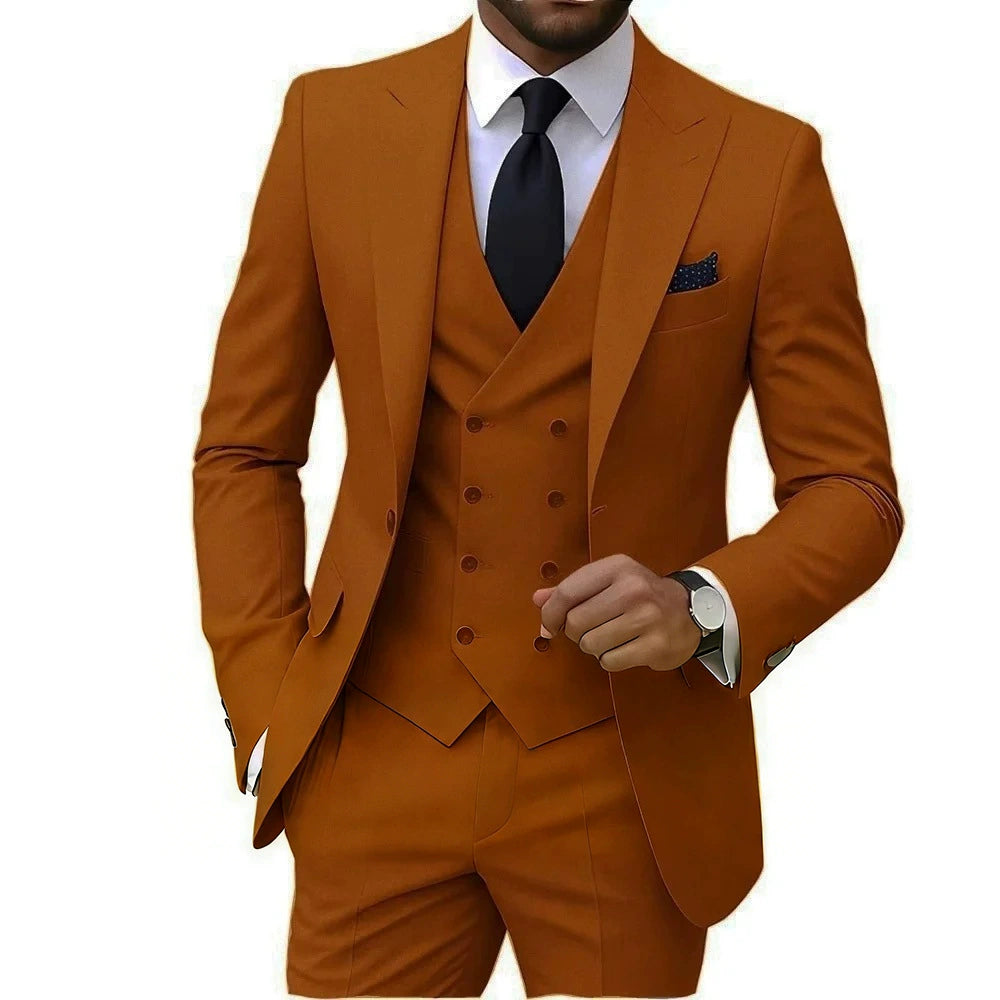 Casual Men's 3 Pieces Mens Suit Regular Fit Notch Lapel Tuxedos (Blazer+vest+Pants) CN561
