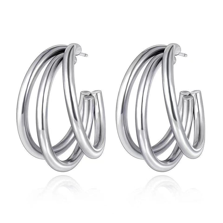 Multilayer Round C-gold Plated Women's Earrings