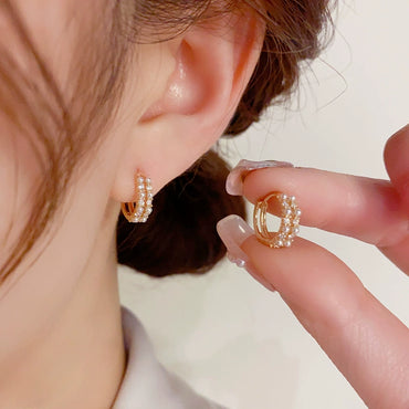 Retro Double-layer Pearl Ear Buckle Earrings