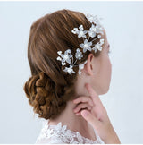 Children's Headdress Pearl Hairpin White Leaf Hair Accessories