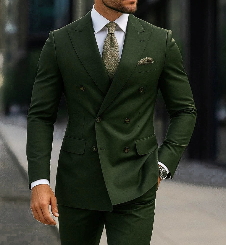 Dark Green Casual Men's 2 Pieces Mens Suit Regular Fit Notch Lapel Tuxedos (Blazer+Pants)