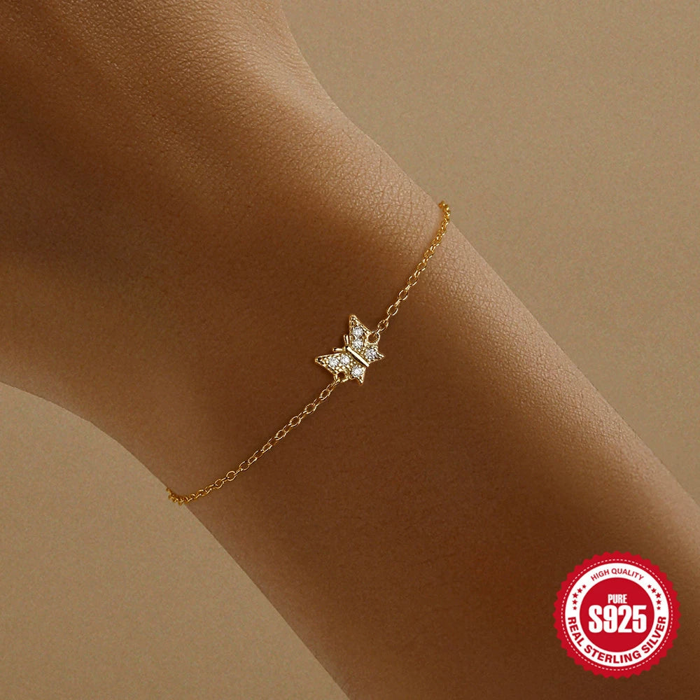 Silver Butterfly Diamond Set Bracelet Handmade Accessories