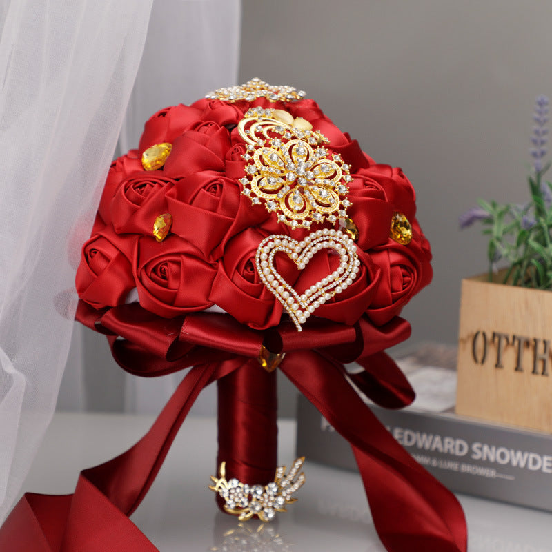 Wedding Flower For The Groom And Bride, Satin Rose Wedding Bouquet, WF17