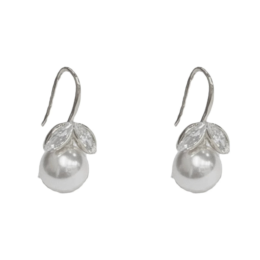 Elegant Silver Zircon Fish Tail Pearl Earrings