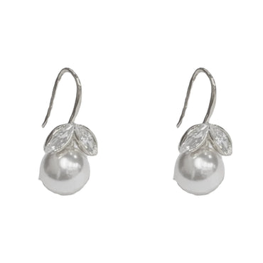 Elegant Silver Zircon Fish Tail Pearl Earrings