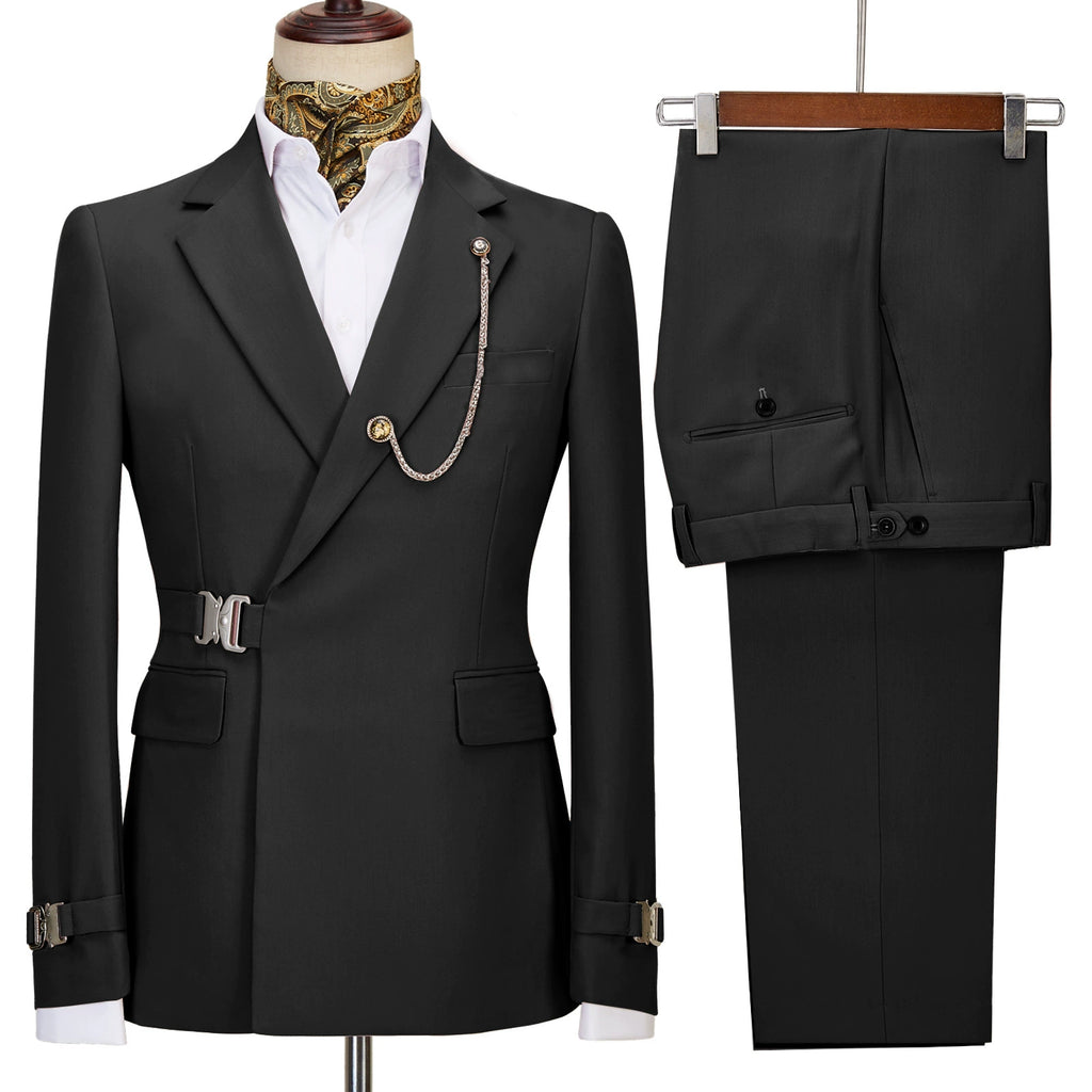 Elegant men's plus-size collar suit 2 piece Double Row Sequins Suit