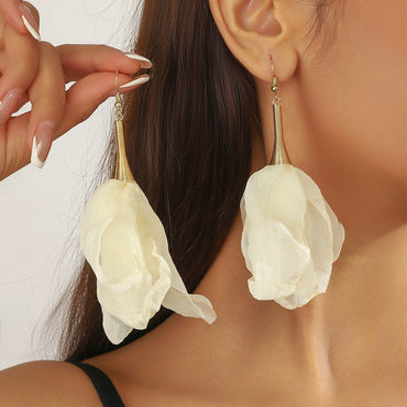 Luxe Summer Statement Earrings – Sheer Yellow Floral Tassel Drops