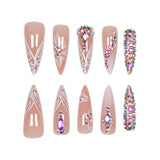 Rhinestone Nails Bling Wedding Press On Nails With Design For Women And Girls