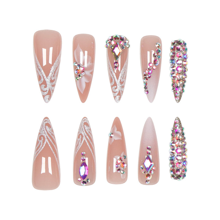 Rhinestone Nails Bling Wedding Press On Nails With Design For Women And Girls