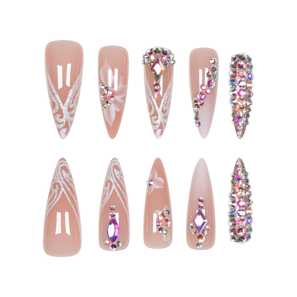 Rhinestone Nails Bling Wedding Press On Nails With Design For Women And Girls CN96