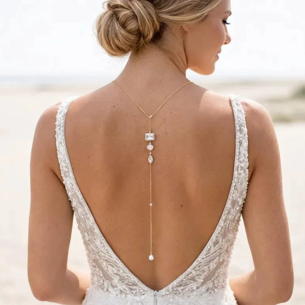 Bridal Wedding Pearl Necklace With Tassel Back Chain