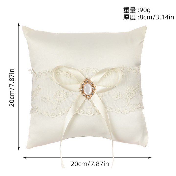 Off White Wedding Ring Pillow Set Bow Knot Lace Decoration, JZH-5977