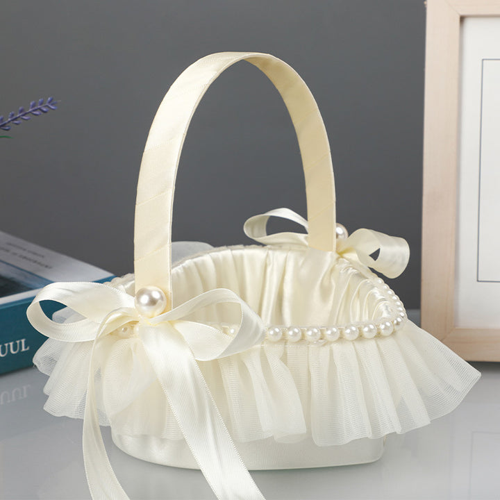 Creamy White Heart-Shaped Flower Basket With Bow Decoration, HL-5816