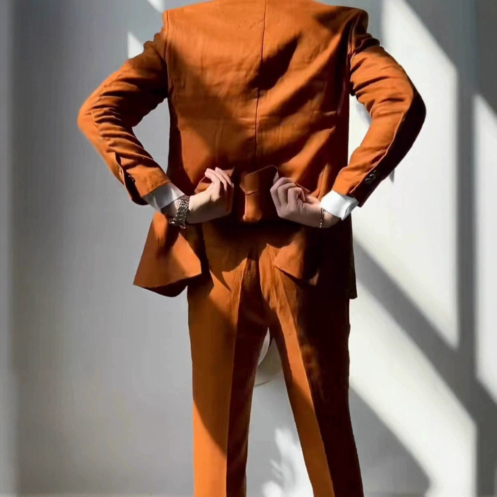 Casual Burnt Orange Business men's trousers 2 Piece Suit