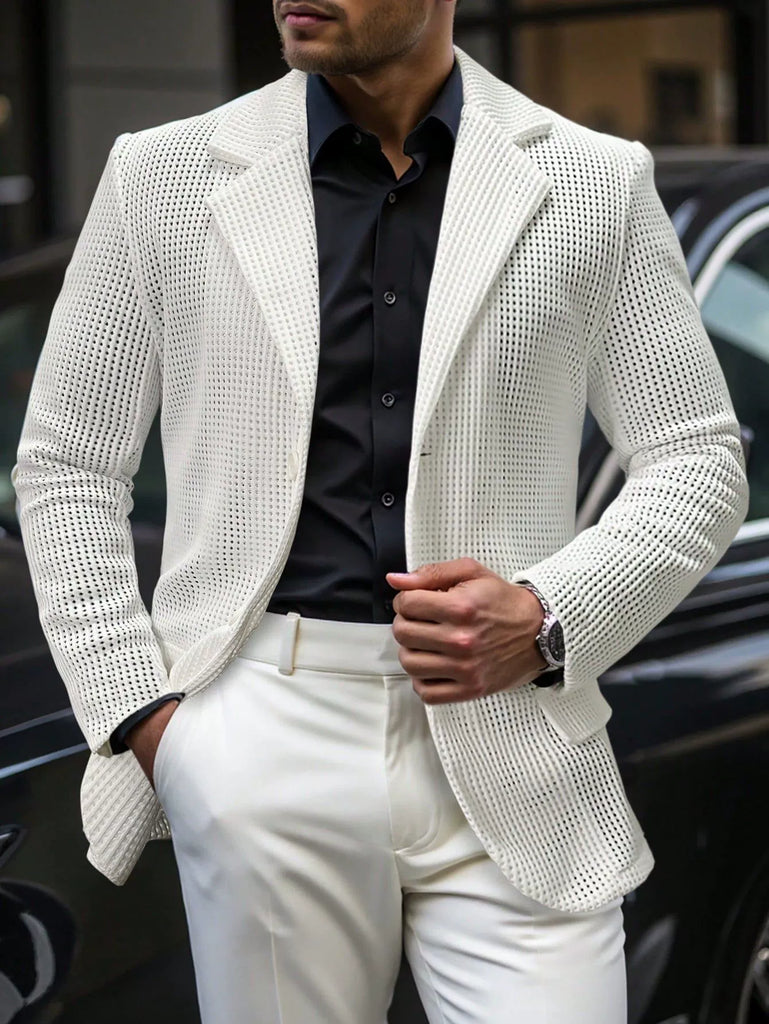 Ivory Net hole Suit Jacket Casual Banquet Coat Suit Long Sleeves Suit Single Jacket