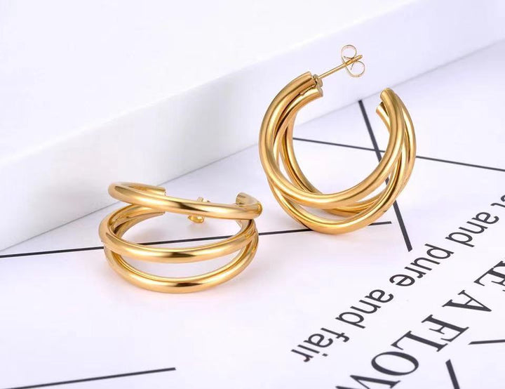Multilayer Round C-gold Plated Women's Earrings