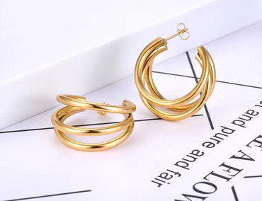 Multilayer Round C-gold Plated Women's Earrings CN38