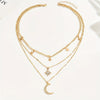 Star Moon Pendant Necklace with Diamonds Multi Layer Stacked Necklace