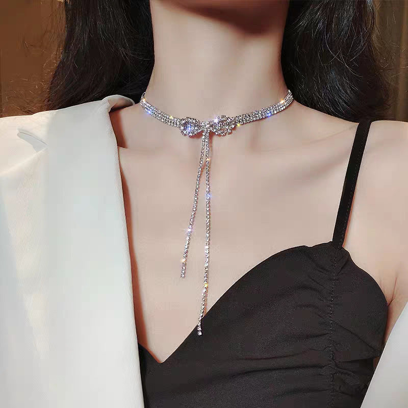 Flash Diamond Tassel Necklace Luxury Dress Accessories Dinner Clavicle Necklace CN92