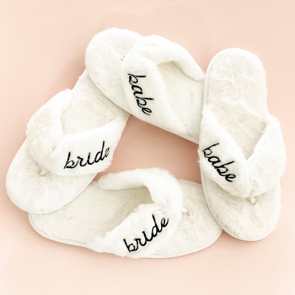 Women's Cross Band Fuzzy Slippers Plush Furry House Slippers Bridesmaid Slippers CN385