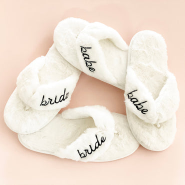 Women's Cross Band Fuzzy Slippers Plush Furry House Slippers Bridesmaid Slippers CN385